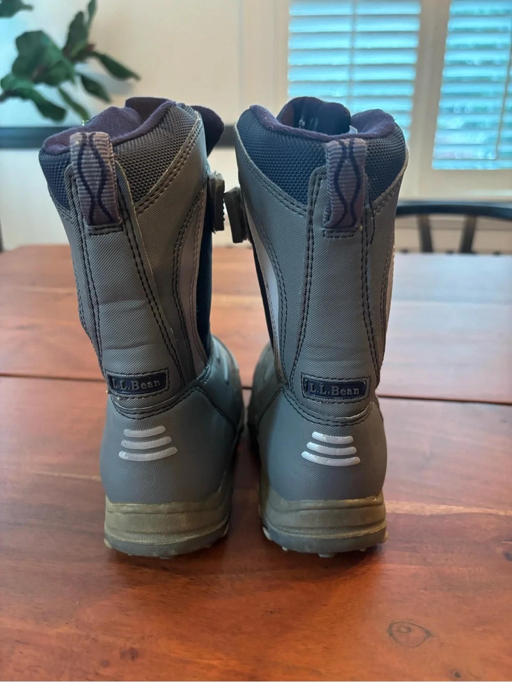 LL Bean Kids Grey and Navy Winter Boots - Size 10